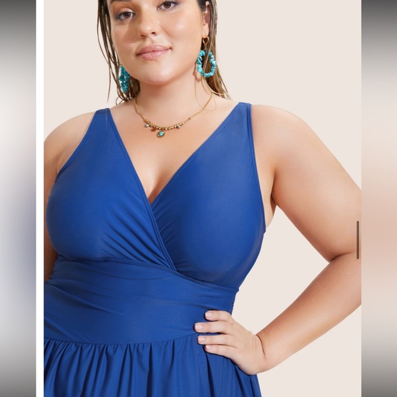 BloomChic Plus Size 2XL Solid Surplice Neck Gathered Swim Dress us18-20 - Picture 3 of 7